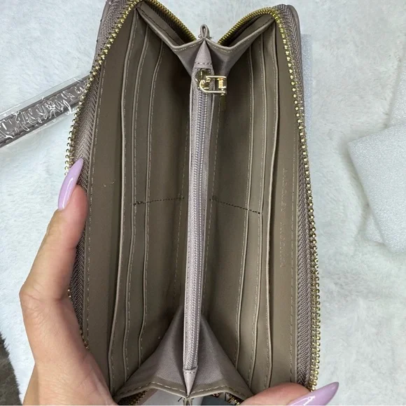 Badgley Mischka Long Taupe Wallet with Phone Pocket & Wrislet - Picture 5 of 8